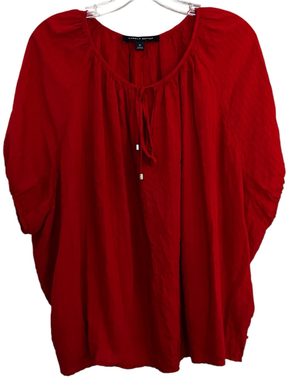 Tommy Hilfiger Crimson Tie-Front Peasant Top